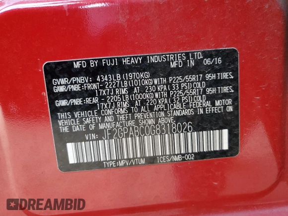 2016 Subaru Crosstrek Premium z VIN JF2GPABC0G8318026, wystawiony jako Copart lot #49287915 z przebiegiem 86 002 mil mil oraz Szkoda całkowita • Salvage title. Historia ofert i sprzedaży dostępna na DreamBid. Obrazek 14.