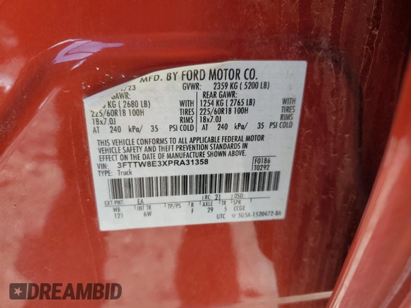 2023 Ford Maverick XL z VIN 3FTTW8E3XPRA31358, wystawiony jako Copart lot #56243545 z przebiegiem 43 521 mil mil oraz Szkoda całkowita • Salvage title. Historia ofert i sprzedaży dostępna na DreamBid. Obrazek 12.
