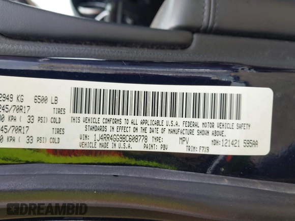 2011 Jeep Grand Cherokee Laredo with VIN 1J4RR4GG9BC608778, listed as a IAAI auction lot 42314313 with 151,780 mi miles and . Bid and sale history available at DreamBid. Image 9.