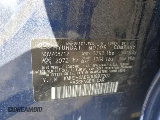 2013 Hyundai Elantra Limited with VIN KMHDH4AEXDU697201, listed as a Copart auction lot 50235345 with 67,411 mi miles and Salvage Title. Bid and sale history available at carsss.com. Image 12.