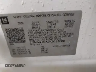 2019 Chevrolet Equinox Premier with VIN 2GNAXYEX0K6123688, listed as a IAAI auction lot 41542926 with 54,977 mi miles. Bid and sale history available at carsss.com. Image 9.