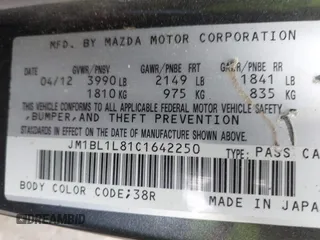 2012 Mazda 3 i Touring с VIN JM1BL1L81C1642250, выставлен на аукционе IAAI как лот 42130059 с пробегом 153 949 миль миль и . История ставок и продаж доступна на DreamBid. Изображение 9.