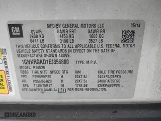 2014 Chevrolet Traverse LT with VIN 1GNKRGKD1EJ356800, listed as a IAAI auction lot 41939122 with 167,864 mi miles. Bid and sale history available at carsss.com. Image 9.