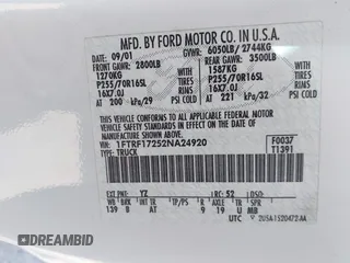 2002 Ford F-150 XL with VIN 1FTRF17252NA24920, listed as a IAAI auction lot 41601123 with 1 mi miles. Bid and sale history available at carsss.com. Image 9.