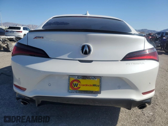 2023 Acura Integra Technology with VIN 19UDE4H62PA013504, listed as a Copart auction lot 57128995 with 7,913 mi miles and Salvage title. Bid and sale history available at DreamBid. Image 6.