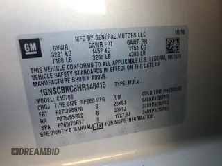 2017 Chevrolet Tahoe LT with VIN 1GNSCBKC8HR148415, listed as a Copart auction lot 52517745 with 149,182 mi miles and Salvage title. Bid and sale history available at DreamBid. Image 16.