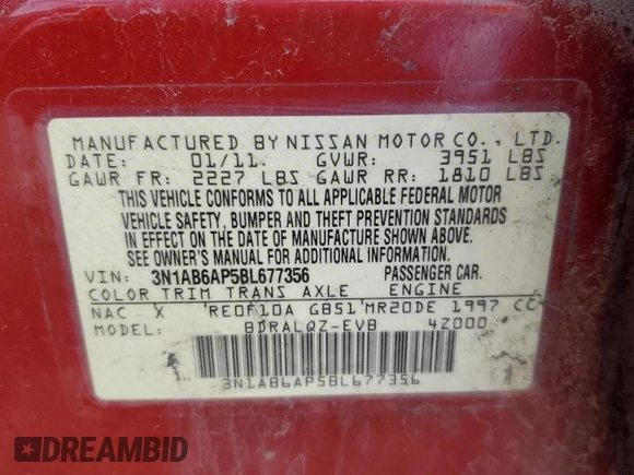 2011 Nissan Sentra 2.0 with VIN 3N1AB6AP5BL677356, listed as a Copart auction lot 51543655 with 136,189 mi miles and Salvage Title. Bid and sale history available at DreamBid. Image 14.