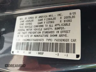 2006 Honda Accord LX with VIN 1HGCM66376A001673, listed as a IAAI auction lot 42142866 with 189,101 mi miles and . Bid and sale history available at DreamBid. Image 9.