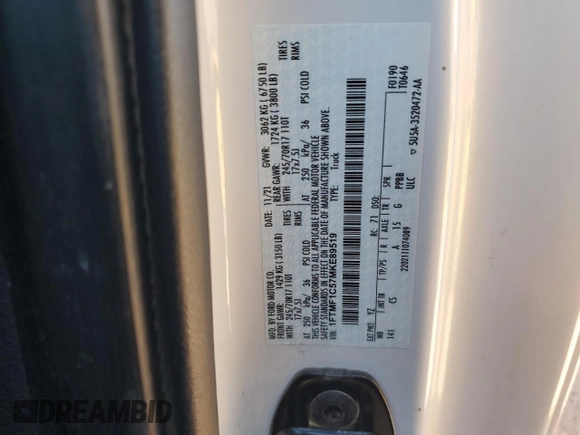 2021 Ford F-150 XL with VIN 1FTMF1C57MKE89519, listed as a Copart auction lot 49420105 with 134,507 mi miles and Salvage title. Bid and sale history available at DreamBid. Image 12.