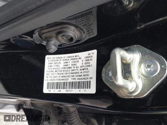 2016 Honda Civic Sedan EX-T with VIN 2HGFC1F34GH645220, listed as a IAAI auction lot 42043630 with 55,301 mi miles. Bid and sale history available at carsss.com. Image 9.