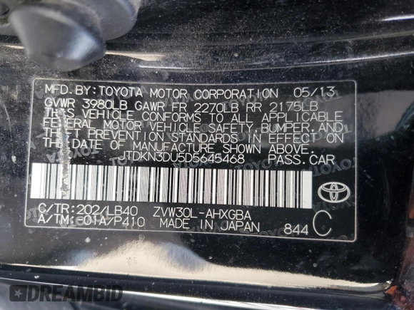 2013 Toyota Prius One with VIN JTDKN3DU5D5645468, listed as a Copart auction lot 48808675 with 152,345 mi miles and Salvage Title. Bid and sale history available at carsss.com. Image 14.