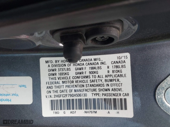 2016 Honda Civic Sedan EX with VIN 2HGFC2F79GH506130, listed as a IAAI auction lot 41843820 with 137,652 mi miles. Bid and sale history available at carsss.com. Image 9.