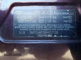2006 Hyundai Sonata GLS with VIN 5NPEU46F06H057128, listed as a Copart auction lot 47275095 with 222,769 mi miles and Salvage Title. Bid and sale history available at DreamBid. Image 12.