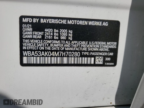 2021 BMW 2 Series 228i with VIN WBA53AK04M7H70280, listed as a Copart auction lot 56174755 with 23,626 mi miles and Salvage title. Bid and sale history available at DreamBid. Image 12.