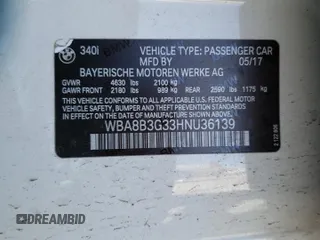 2017 BMW 3 Series 340i with VIN WBA8B3G33HNU36139, listed as a Copart auction lot 44767665 with 64,669 mi miles and Salvage Title. Bid and sale history available at DreamBid. Image 15.