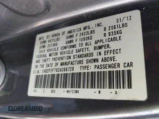 2012 Honda Accord EX with VIN 1HGCP2F76CA086729, listed as a IAAI auction lot 42088462 with 230,391 mi miles and . Bid and sale history available at DreamBid. Image 9.