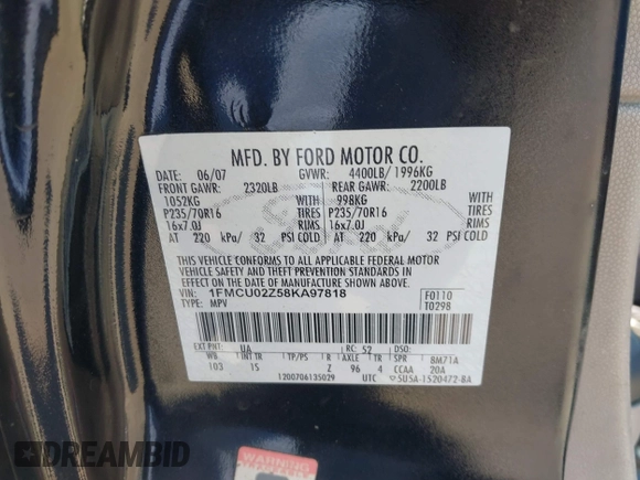 2008 Ford Escape XLS с VIN 1FMCU02Z58KA97818, выставлен на аукционе IAAI как лот 41970917 с пробегом 123 397 миль миль и . История ставок и продаж доступна на DreamBid. Изображение 9.