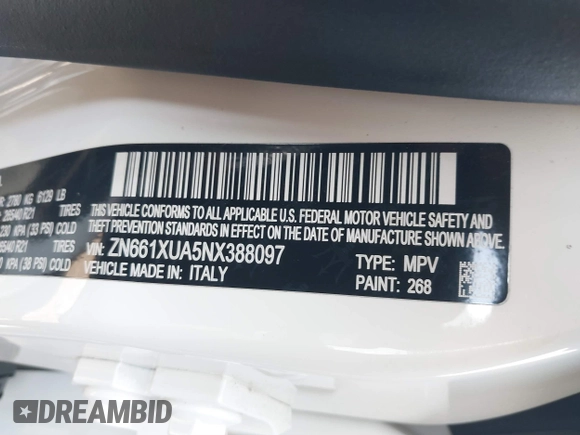 2022 Maserati Levante GT z VIN ZN661XUA5NX388097, wystawiony jako IAAI lot #41859084 z przebiegiem 31 252 mil mil oraz . Historia ofert i sprzedaży dostępna na DreamBid. Obrazek 9.