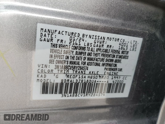 2024 Nissan Sentra SV with VIN 3N1AB8CV5RY284574, listed as a Copart auction lot 48289415 with 97,883 mi miles and Salvage Title. Bid and sale history available at carsss.com. Image 14.