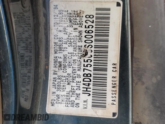 1995 Acura Integra z VIN JH4DB7556SS006528, wystawiony jako Copart lot #84881164 z przebiegiem 256 564 mil mil oraz Szkoda całkowita • Salvage title. Historia ofert i sprzedaży dostępna na DreamBid. Obrazek 14.