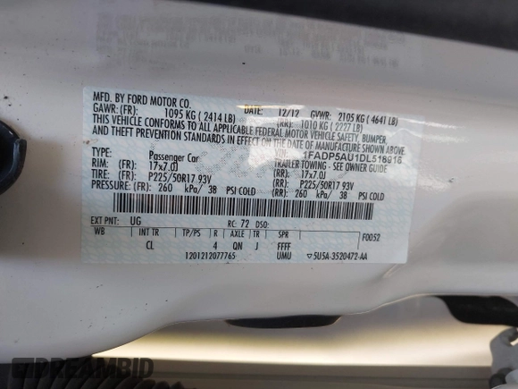 2013 Ford C-Max SE z VIN 1FADP5AU1DL518916, wystawiony jako IAAI lot #42452252 z przebiegiem 250 862 mil mil oraz . Historia ofert i sprzedaży dostępna na DreamBid. Obrazek 9.
