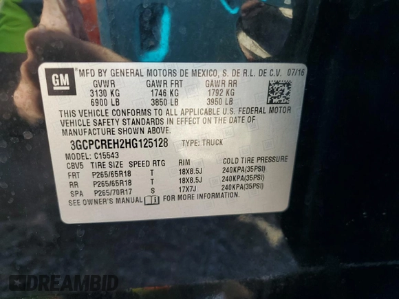 2017 Chevrolet Silverado 1500 LT with VIN 3GCPCREH2HG125128, listed as a Copart auction lot 83224824 with 93,467 mi miles and Salvage Title. Bid and sale history available at DreamBid. Image 12.