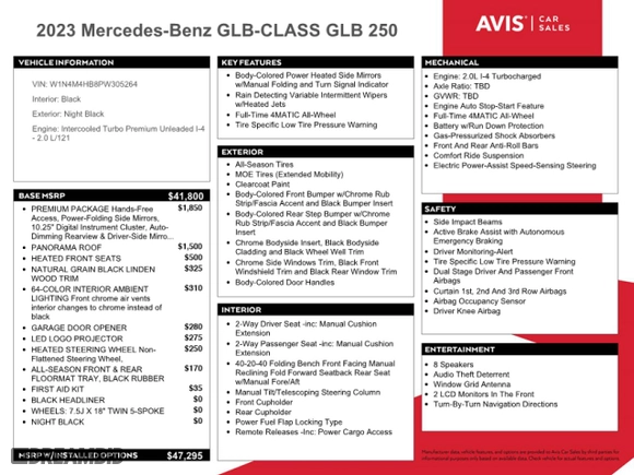 2023 Mercedes-Benz GLB with VIN W1N4M4HB8PW305264, listed as a Copart auction lot 49661705 with 52,752 mi miles and Non Repairable. Bid and sale history available at carsss.com. Image 12.