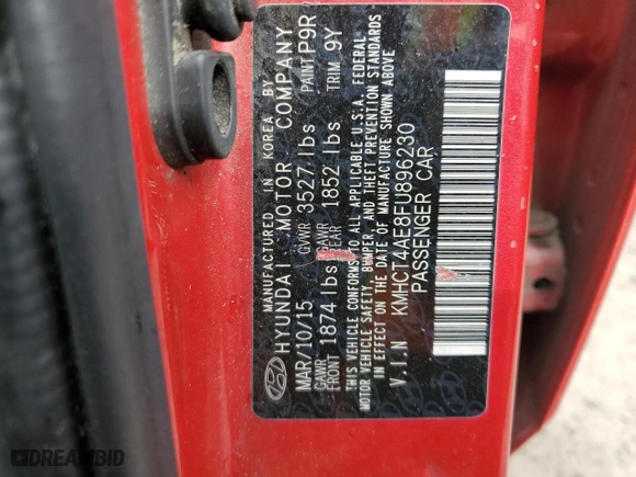 2015 Hyundai Accent GLS with VIN KMHCT4AE8FU896230, listed as a Copart auction lot 49002655 with 212,501 mi miles and Salvage Title. Bid and sale history available at carsss.com. Image 12.