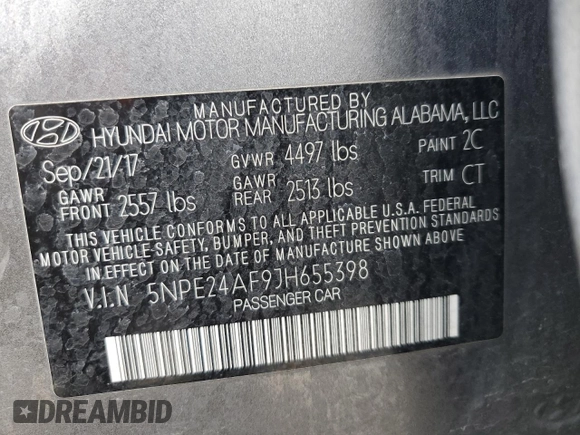 2018 Hyundai Sonata SE z VIN 5NPE24AF9JH655398, wystawiony jako Copart lot #54274075 z przebiegiem 82 601 mil mil oraz Szkoda całkowita • Salvage title. Historia ofert i sprzedaży dostępna na DreamBid. Obrazek 12.