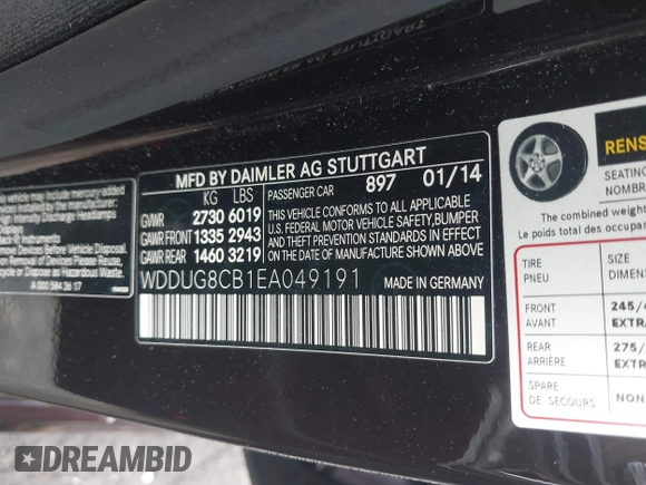 2014 Mercedes-Benz S-Class S 550 with VIN WDDUG8CB1EA049191, listed as a IAAI auction lot 41931276 with 84,164 mi miles. Bid and sale history available at carsss.com. Image 9.
