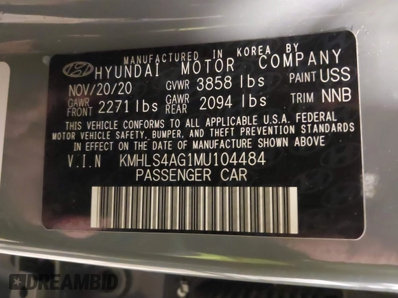 2021 Hyundai Elantra SEL with VIN KMHLS4AG1MU104484, listed as a IAAI auction lot 41350845 with 33,459 mi miles. Bid and sale history available at carsss.com. Image 9.