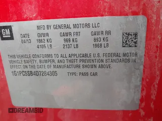 2013 Chevrolet Cruze 1LT with VIN 1G1PC5SB4D7284305, listed as a IAAI auction lot 41893978 with 214,082 mi miles and . Bid and sale history available at DreamBid. Image 9.