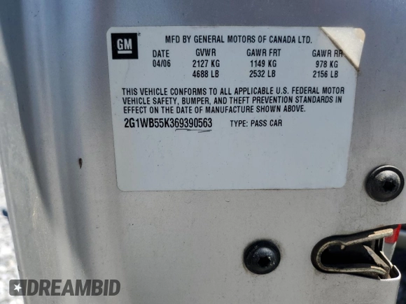 2006 Chevrolet Impala LS with VIN 2G1WB55K369390563, listed as a Copart auction lot 52214265 with 169,926 mi miles and Salvage Title. Bid and sale history available at DreamBid. Image 14.