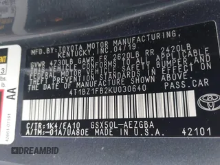 2019 Toyota Avalon XLE with VIN 4T1BZ1FB2KU030640, listed as a IAAI auction lot 41849810 with 44,531 mi miles. Bid and sale history available at carsss.com. Image 9.