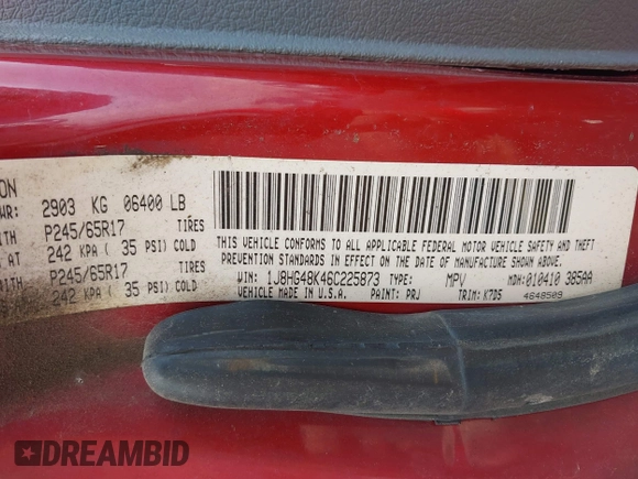 2006 Jeep Commander with VIN 1J8HG48K46C225873, listed as a IAAI auction lot 42639426 with 173,181 mi miles and . Bid and sale history available at DreamBid. Image 9.