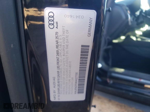 2019 Audi A5 Sportback Premium Plus with VIN WAUENCF59KA027705, listed as a Copart auction lot 40199864 with 12,065 mi miles. Bid and sale history available at carsss.com. Image 15.
