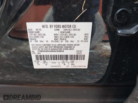 2022 Ford Explorer XLT z VIN 1FMSK8DH0NGC02932, wystawiony jako IAAI lot #42557795 z przebiegiem 90 991 mil mil oraz . Historia ofert i sprzedaży dostępna na DreamBid. Obrazek 9.
