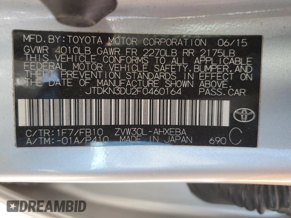 2015 Toyota Prius Four with VIN JTDKN3DU2F0460164, listed as a Copart auction lot 52903525 with 173,427 mi miles and Salvage Title. Bid and sale history available at carsss.com. Image 15.