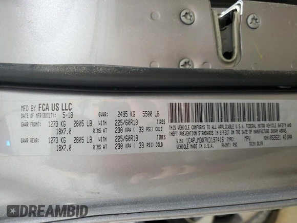 2019 Jeep Cherokee Limited with VIN 1C4PJMDX7KD197416, listed as a Copart auction lot 45141325 with Not provided miles and Salvage title. Bid and sale history available at DreamBid. Image 16.