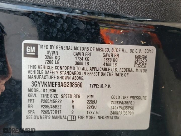 2010 Cadillac Escalade EXT Luxury with VIN 3GYVKMEF8AG208560, listed as a Copart auction lot 75091234 with 56,011 mi miles and Salvage Title. Bid and sale history available at carsss.com. Image 13.