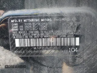 2020 Mitsubishi Mirage ES с VIN ML32F3FJ8LHF08513, выставлен на аукционе IAAI как лот 42159711 с пробегом 67 348 миль миль и . История ставок и продаж доступна на DreamBid. Изображение 9.