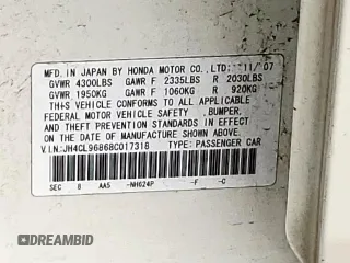 2008 Acura TSX with VIN JH4CL96868C017318, listed as a Copart auction lot 63731945 with 214,248 mi miles and Salvage title. Bid and sale history available at DreamBid. Image 12.