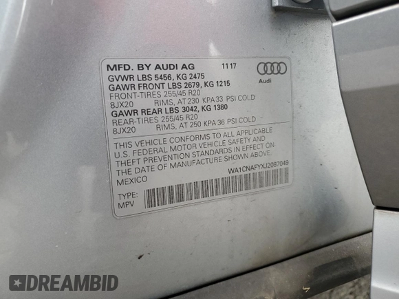 2018 Audi Q5 Prestige with VIN WA1CNAFYXJ2087049, listed as a Copart auction lot 68697904 with 37,196 mi miles and Salvage Title. Bid and sale history available at carsss.com. Image 14.