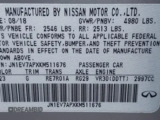 2019 Infiniti Q50 3.0t LUXE with VIN JN1EV7APXKM511676, listed as a IAAI auction lot 41655489 with 22,521 mi miles. Bid and sale history available at carsss.com. Image 9.