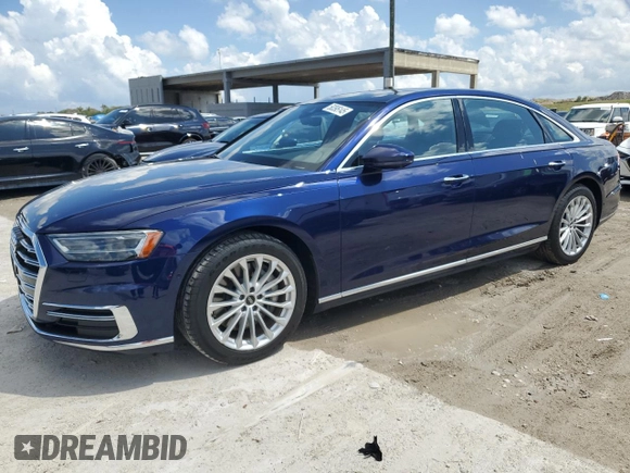 2021 Audi A8 with VIN WAU8DAF8XMN027495, listed as a Copart auction lot 50395145 with 19,508 mi miles and Salvage Title. Bid and sale history available at carsss.com. Image 1.