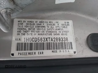 1996 Honda Accord LX with VIN 1HGCD563XTA289338, listed as a IAAI auction lot 41896052 with 221,401 mi miles and . Bid and sale history available at carsss.com. Image 9.