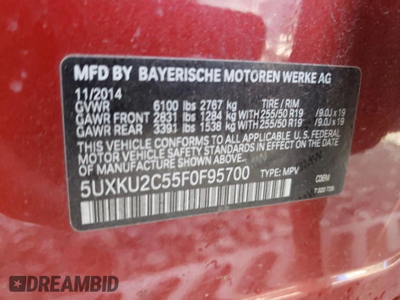 2015 BMW X6 xDrive35i with VIN 5UXKU2C55F0F95700, listed as a Copart auction lot 68666533 with 188,419 mi miles. Bid and sale history available at carsss.com. Image 13.