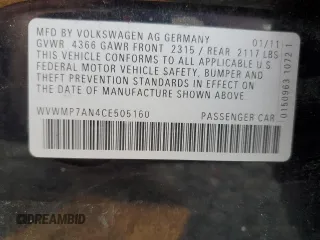 2012 Volkswagen CC Sport PZEV with VIN WVWMP7AN4CE505160, listed as a Copart auction lot 76421934 with Not Provided miles and Salvage Title. Bid and sale history available at carsss.com. Image 14.