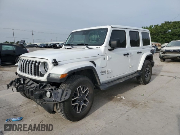 2024 Jeep Wrangler Sahara z VIN 1C4PJXEG8RW264328, wystawiony jako Copart lot #57106615 z przebiegiem 14 890 mil mil oraz Szkoda całkowita • Salvage title. Historia ofert i sprzedaży dostępna na DreamBid. Obrazek 1.