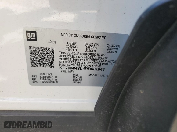 2024 Chevrolet TrailBlazer LS with VIN KL79MNSL4RB081843, listed as a Copart auction lot 72981984 with 9,332 mi miles and Salvage Title. Bid and sale history available at DreamBid. Image 13.